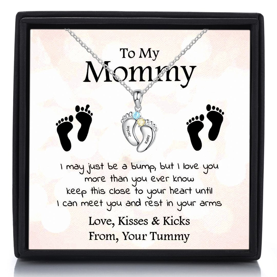Mother's Day Gift Baby Feet Pendant Necklace with  Birthstone-Engravingift