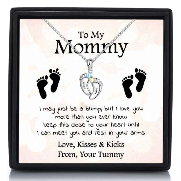 Mother's Day Gift Baby Feet Pendant Necklace with  Birthstone-Engravingift