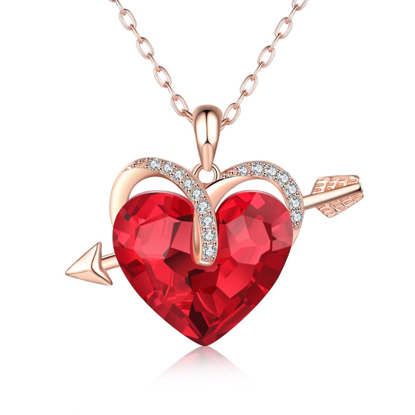Mother's Day Gift Heart Red Crystal Necklace Love Arrow Ruby Necklace for Her-Engravingift