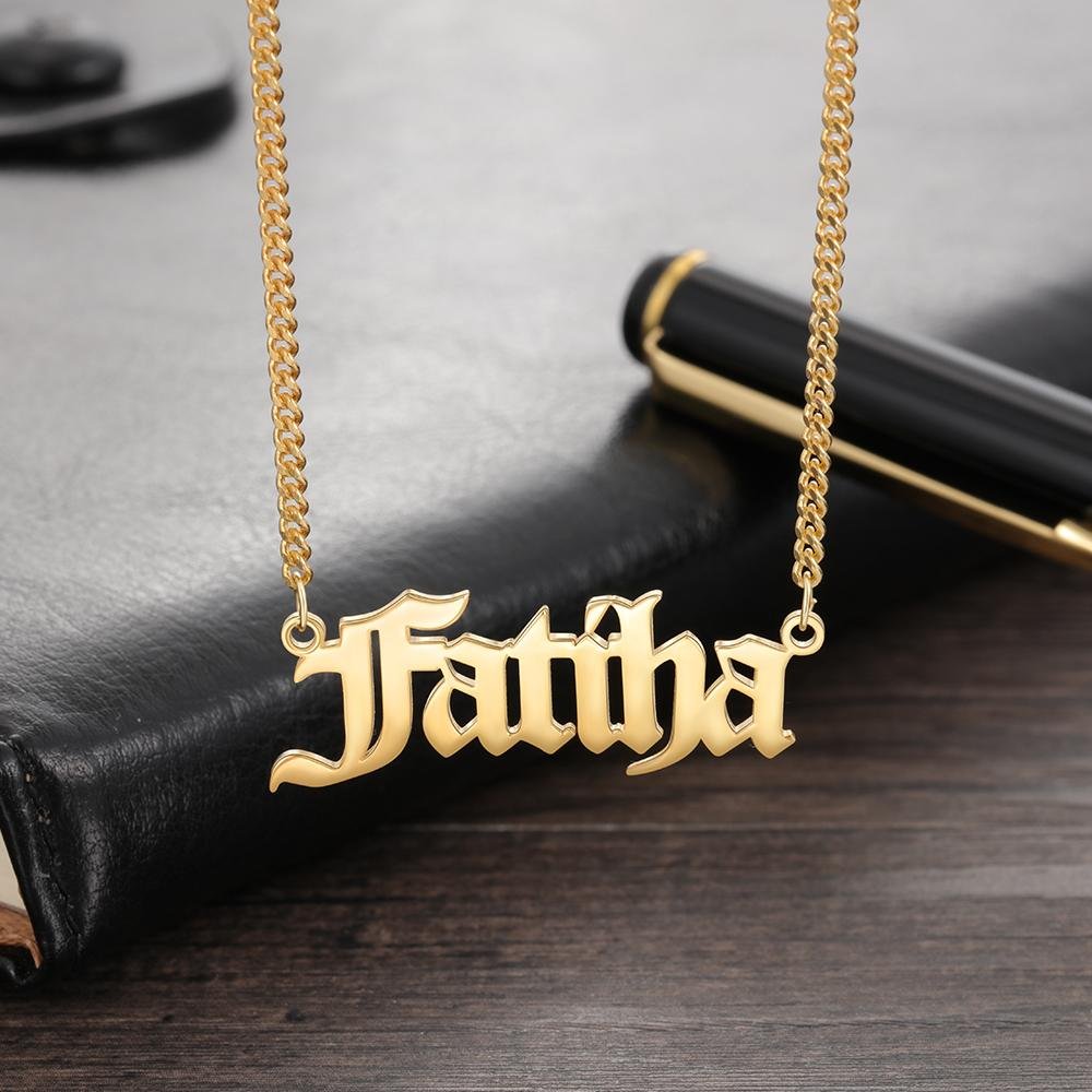 Father's Day Gift Men Custom Name Necklace Personalized Old English Name Chain 14K Gold Pated