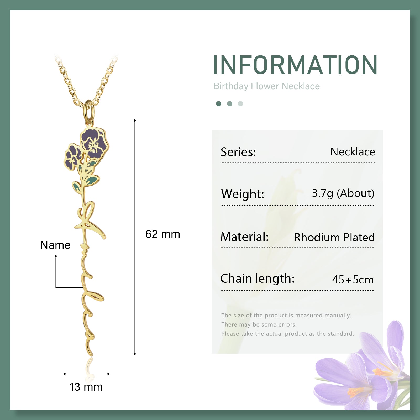 Mother's Day Gift Violet Name Necklace Custom February Birth Flower Necklace for Her-Engravingift