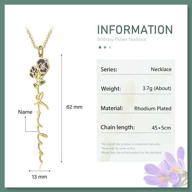 Mother's Day Gift Violet Name Necklace Custom February Birth Flower Necklace for Her-Engravingift