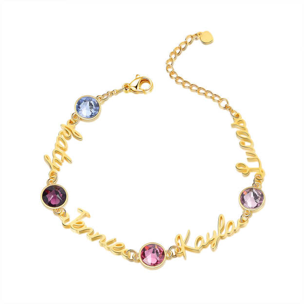 Mother's Day Gift Personalized Name Bracelets Custom 4 Birthstones Gift for Her-Engravingift