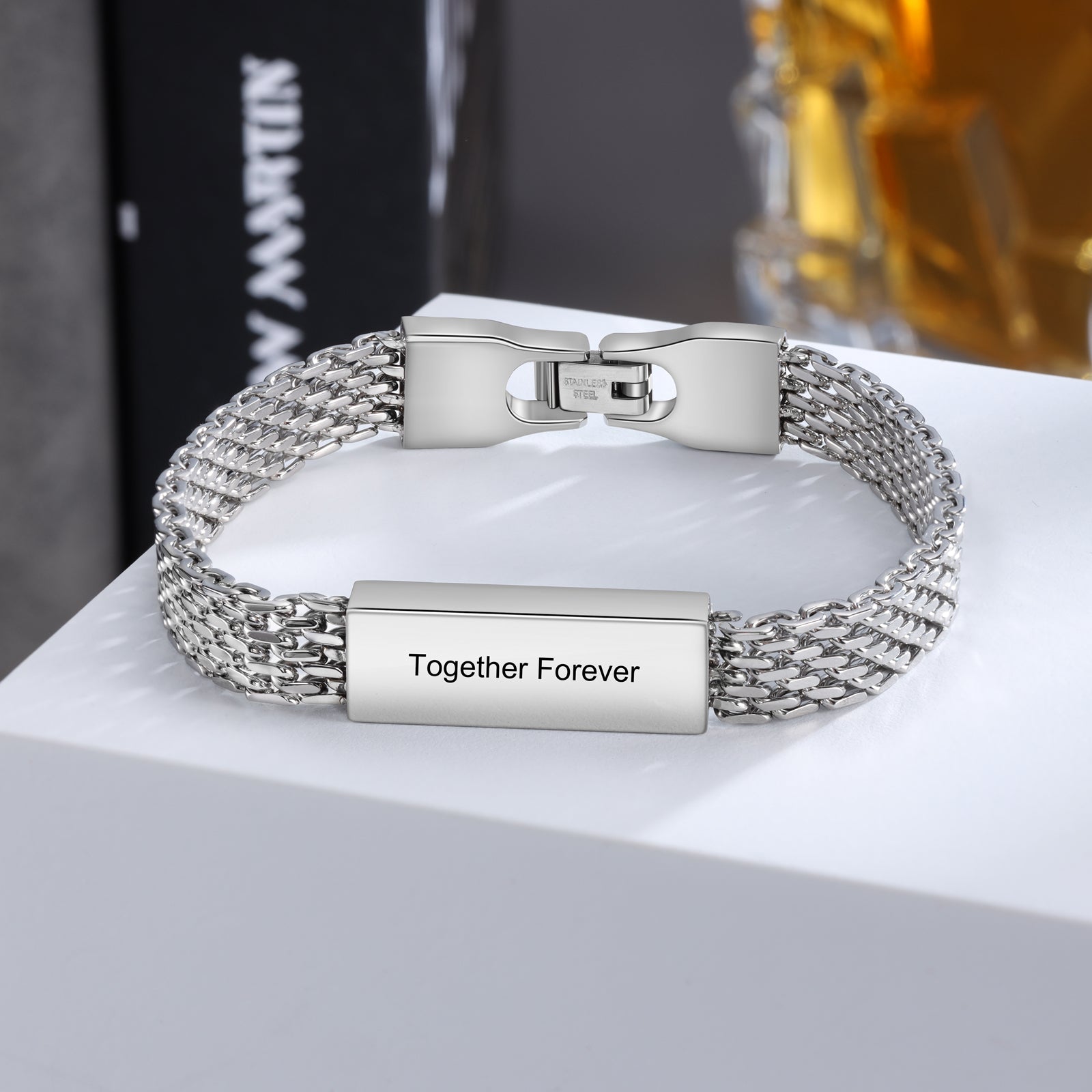 Christmas Gift Personalized Herringbone Bracelet Engraved Text for Men