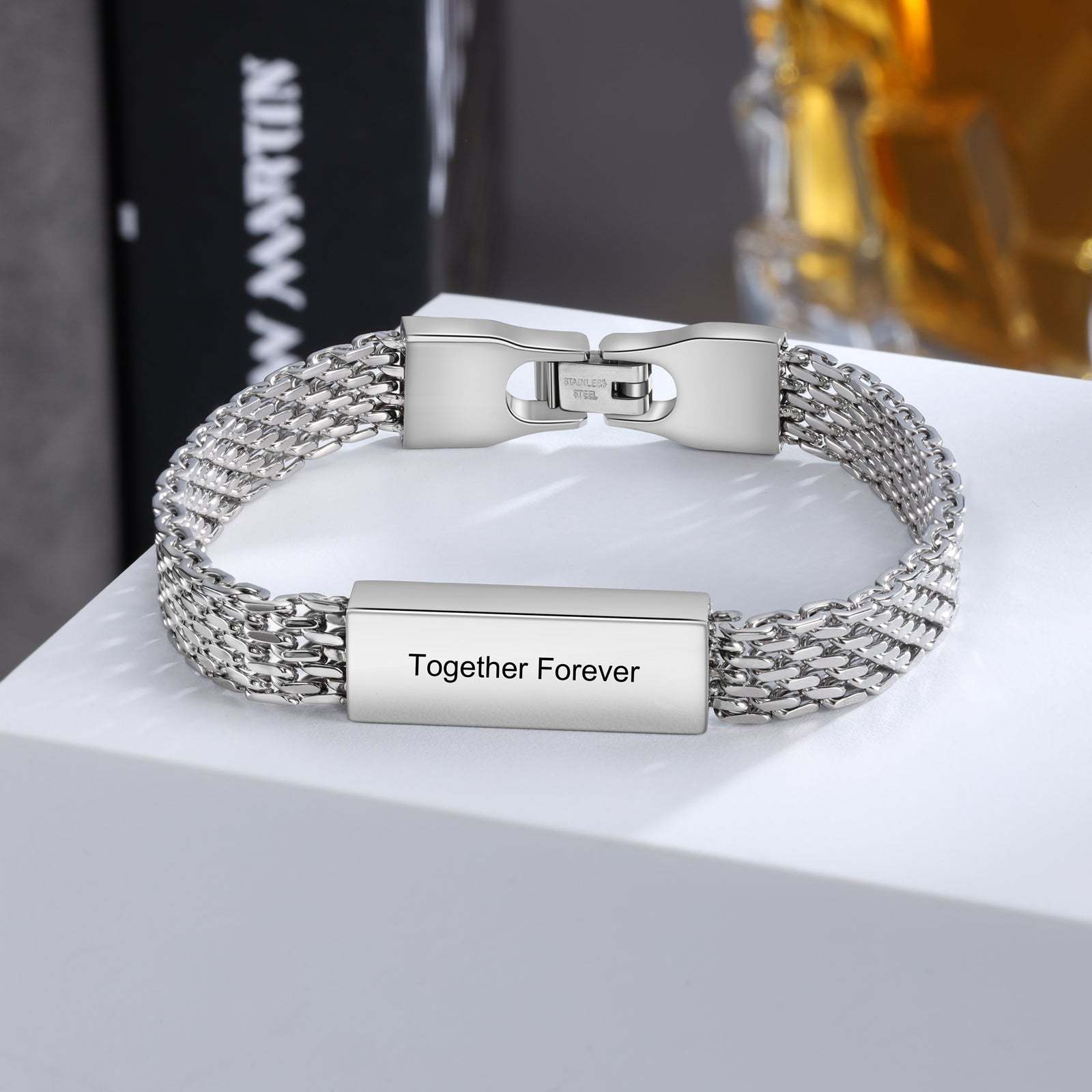 Christmas Gift Personalized Herringbone Bracelet Engraved Text for Men
