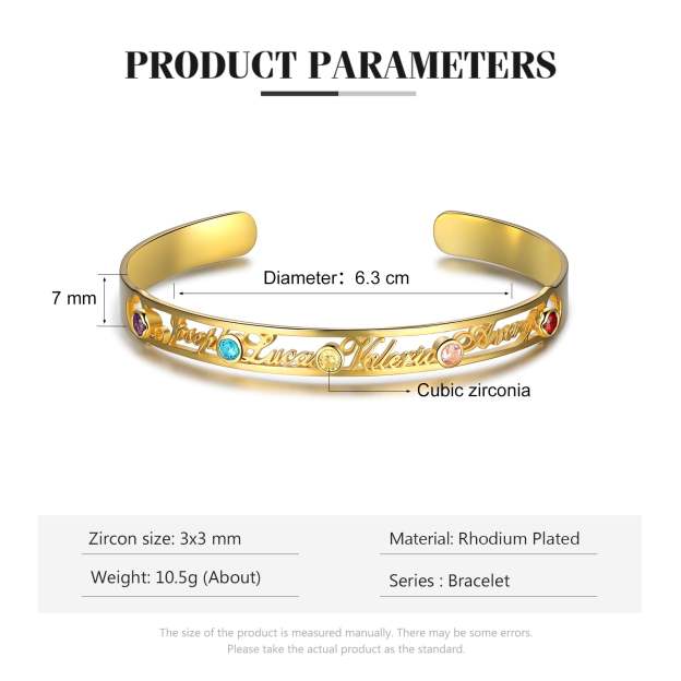 Mother's Day Gift Personalized Name Bangle Bracelet Custom 4 Names and 5 Birthstones Bracelet for Her-Engravingift