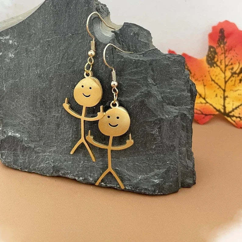 Mother's Day Gift Funny Doodle Earrings with Middle Finger Pendant Friendship Couple Gifts-Engravingift