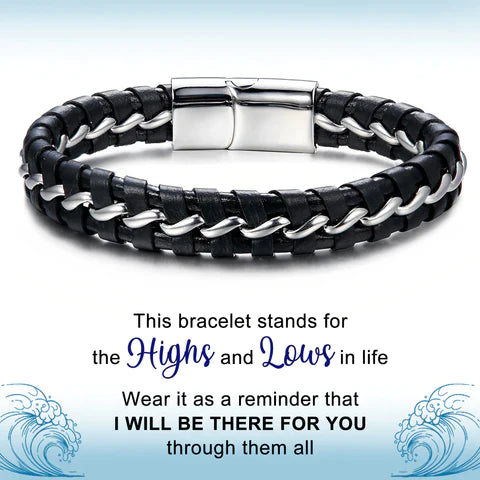 Christmas Gift To My Son Leather Wave Bracelet Highs and Lows Bracelet Birthday Gift "I WILL BE THERE FOR YOU"-Engravingift