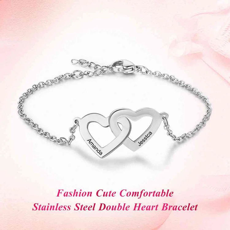 2 Heart Matching Engraving Personal Bracelet