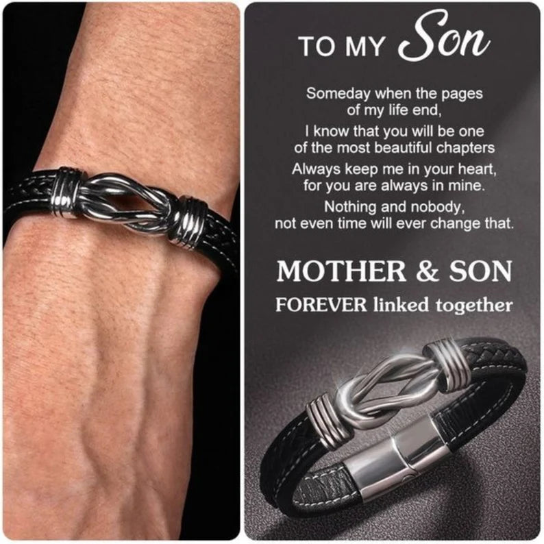 Father's Day Gift Mother and Son Forever Linked Together Leather Knot Bracelet Warm Gift