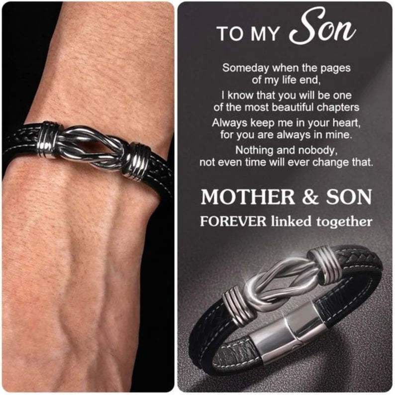 Father's Day Gift Mother and Son Forever Linked Together Leather Knot Bracelet Warm Gift