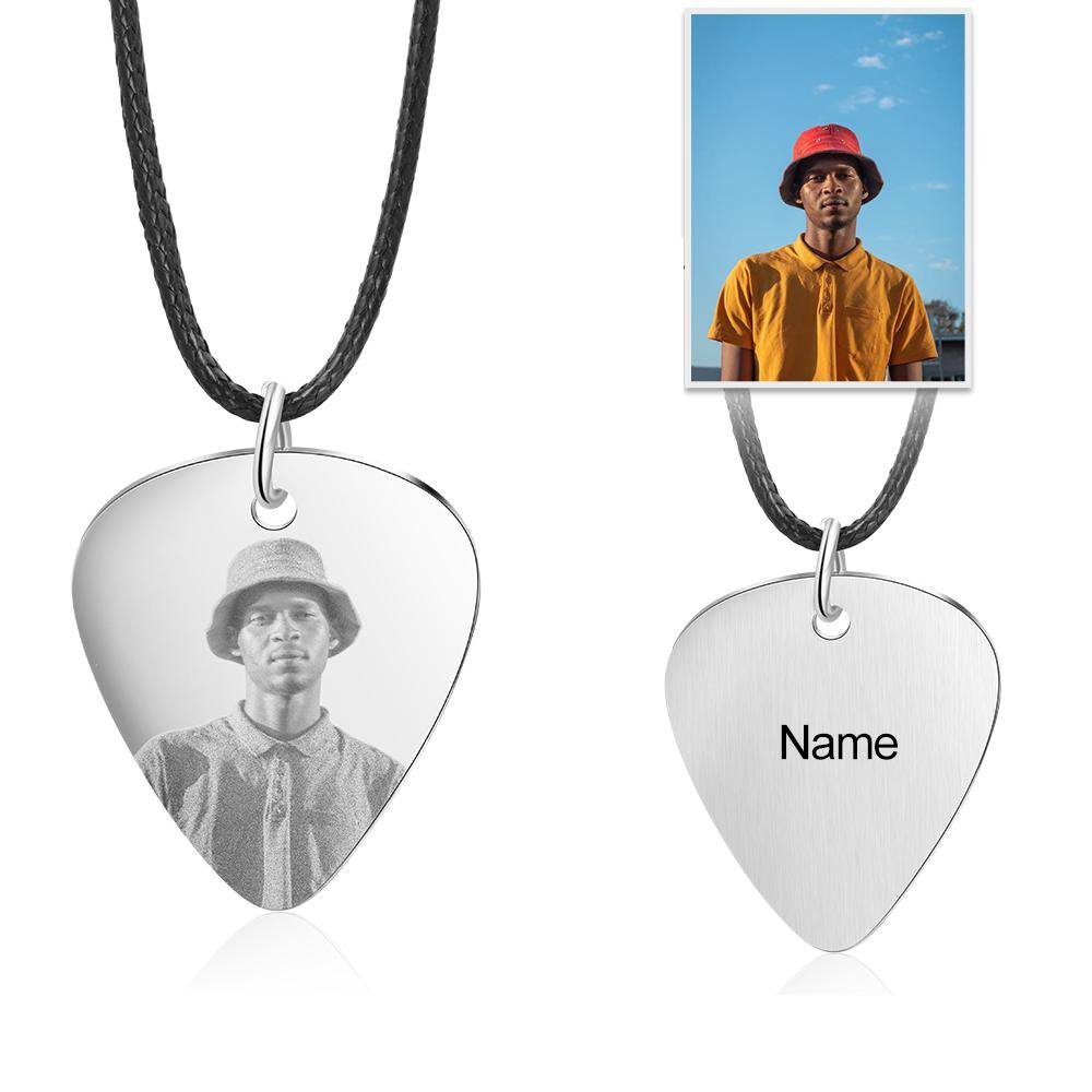 Christmas Gift Personalized Photo Guitar Pick Necklace Men Custom Necklace-Engravingift