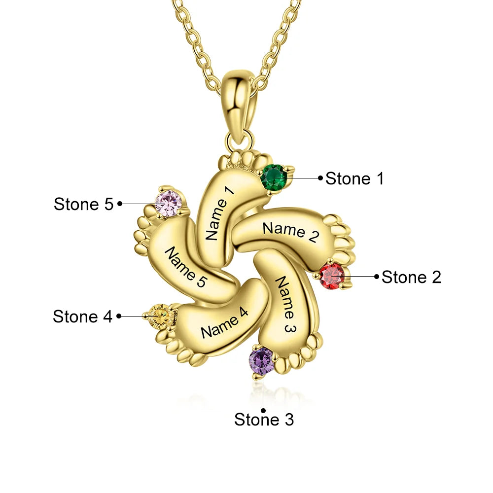 Christmas Gift Baby Feet Necklace With Custom Birthstone