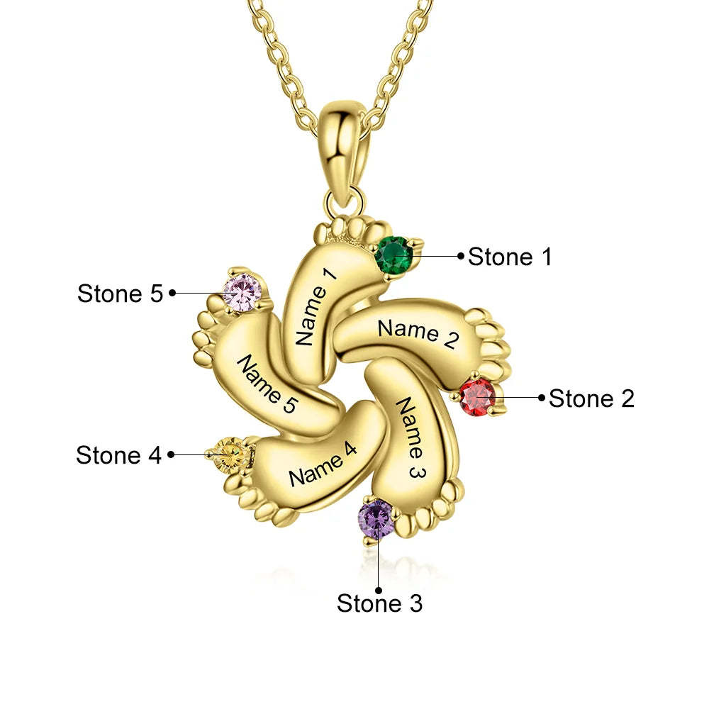 Christmas Gift Baby Feet Necklace With Custom Birthstone
