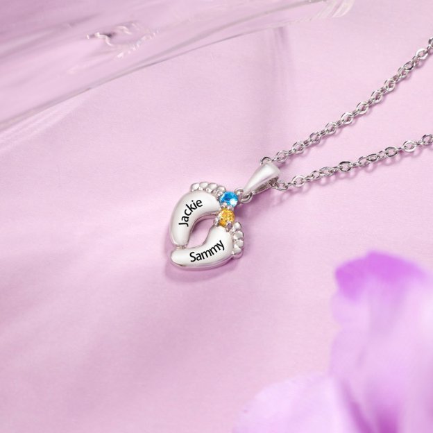 Mother's Day Gift Baby Feet Pendant Necklace with  Birthstone-Engravingift