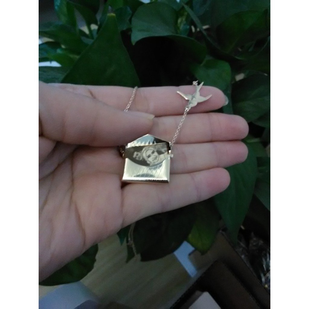 Christmas Gift Personalized Photo Envelope Necklace with Bird