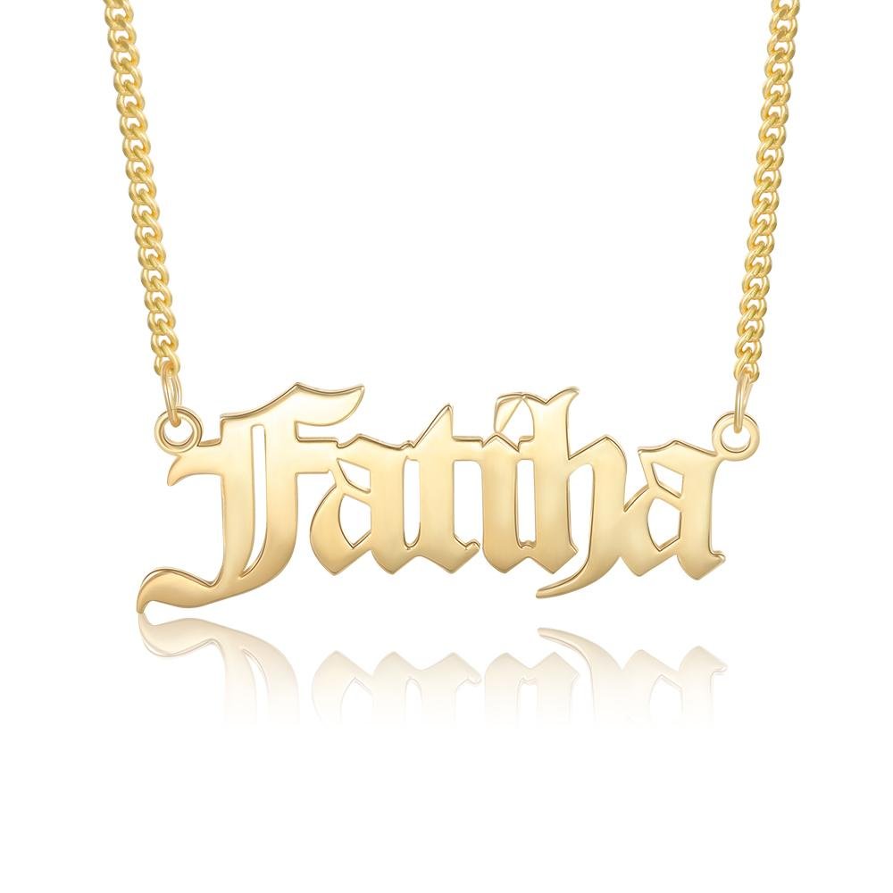 Father's Day Gift Men Custom Name Necklace Personalized Old English Name Chain 14K Gold Pated
