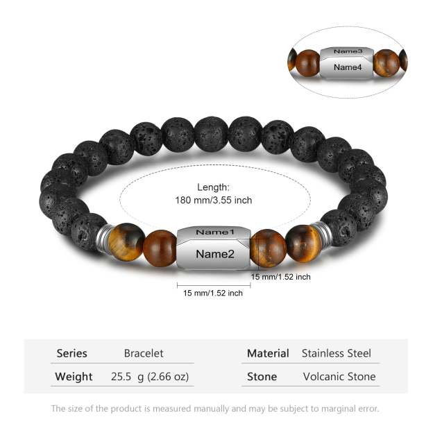 Christmas Gift Personalized Black Onyx Bracelet Engraves 4 Names Beads Warp Bracelet