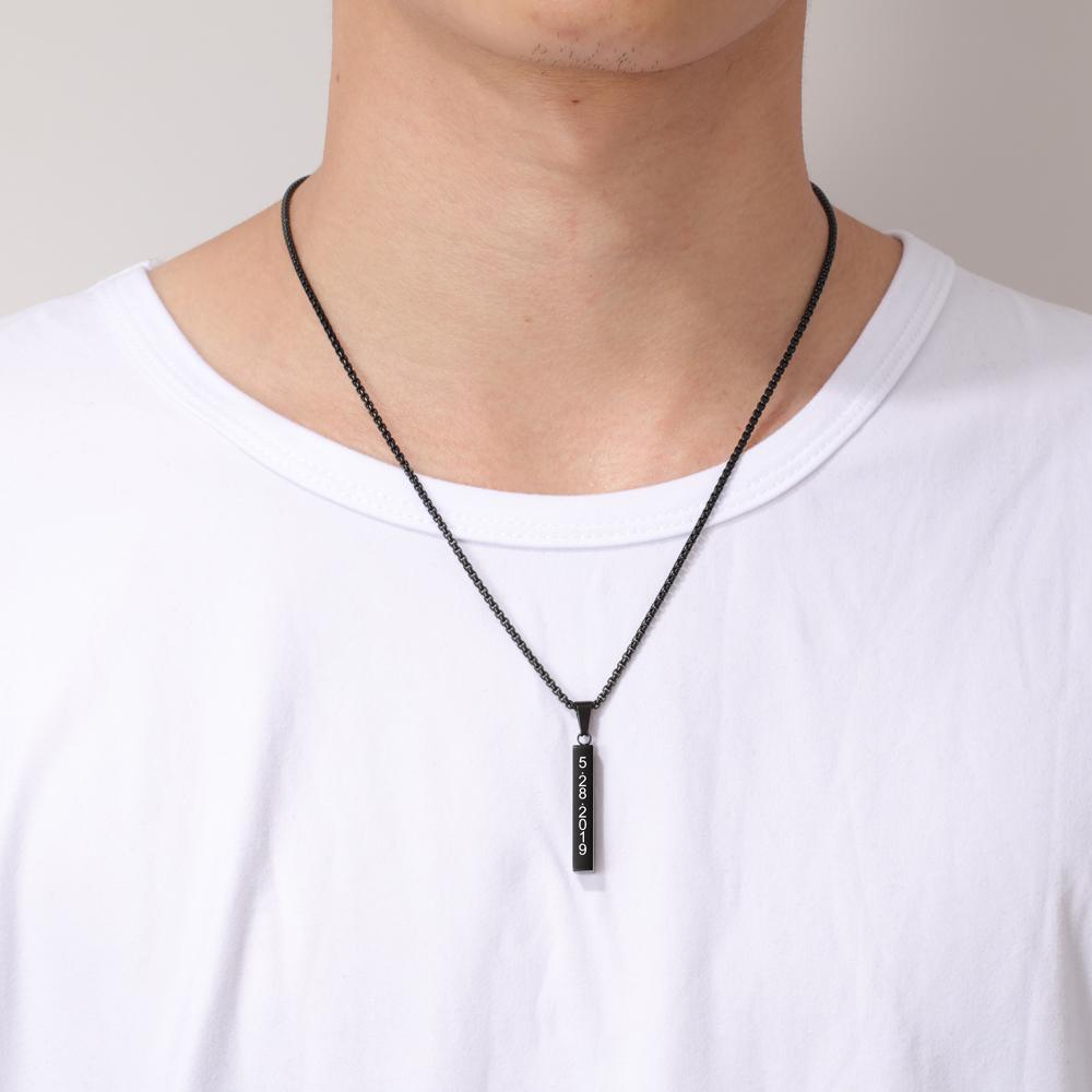 Father's Day Gift Men Vertical Bar Necklace Personalized 3D Bar Necklace in Black