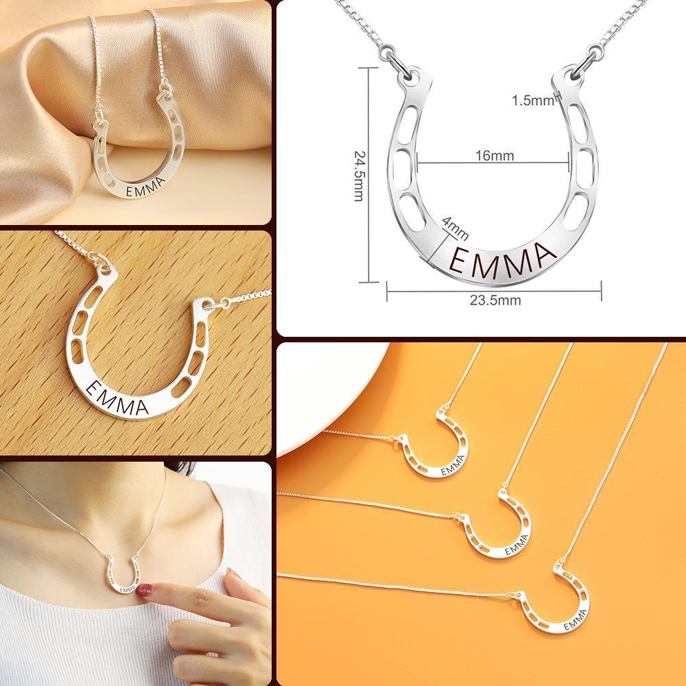 Mother's Day Gift Sterling silver Jewelry lucky Horse Shoe Pendant with Cable Chain for Girl-Engravingift