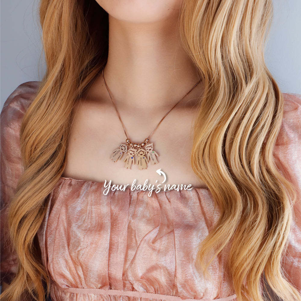 Christmas Gift Mom Necklace with engravable birthstone children's charms
