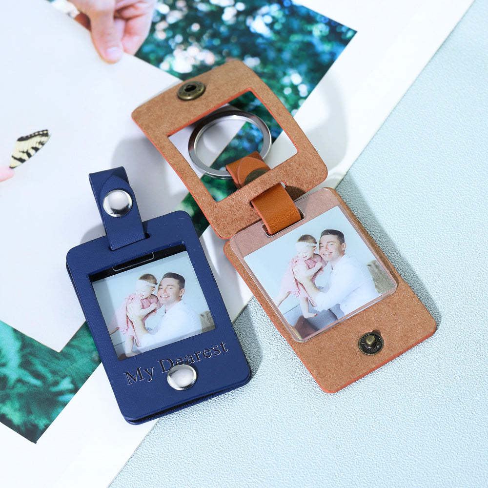 Father's Day Gift Custom Photo Leather Keychain-Engravingift