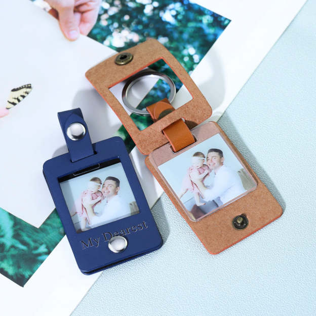 Father's Day Gift Custom Photo Leather Keychain-Engravingift
