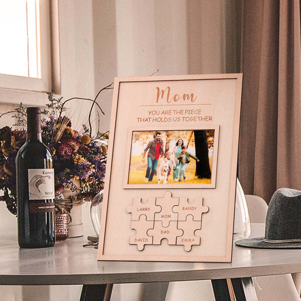 Mother's Day Gift "Mum You Are the Piece that Holds Us Together" Puzzle Sign With Photo-Engravingift