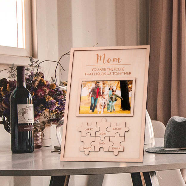 Mother's Day Gift "Mum You Are the Piece that Holds Us Together" Puzzle Sign With Photo-Engravingift