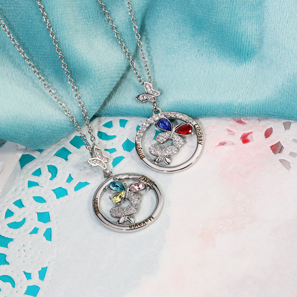 Mother's Day Gift Custom Diamond Butterfly Pendant Necklace-Engravingift