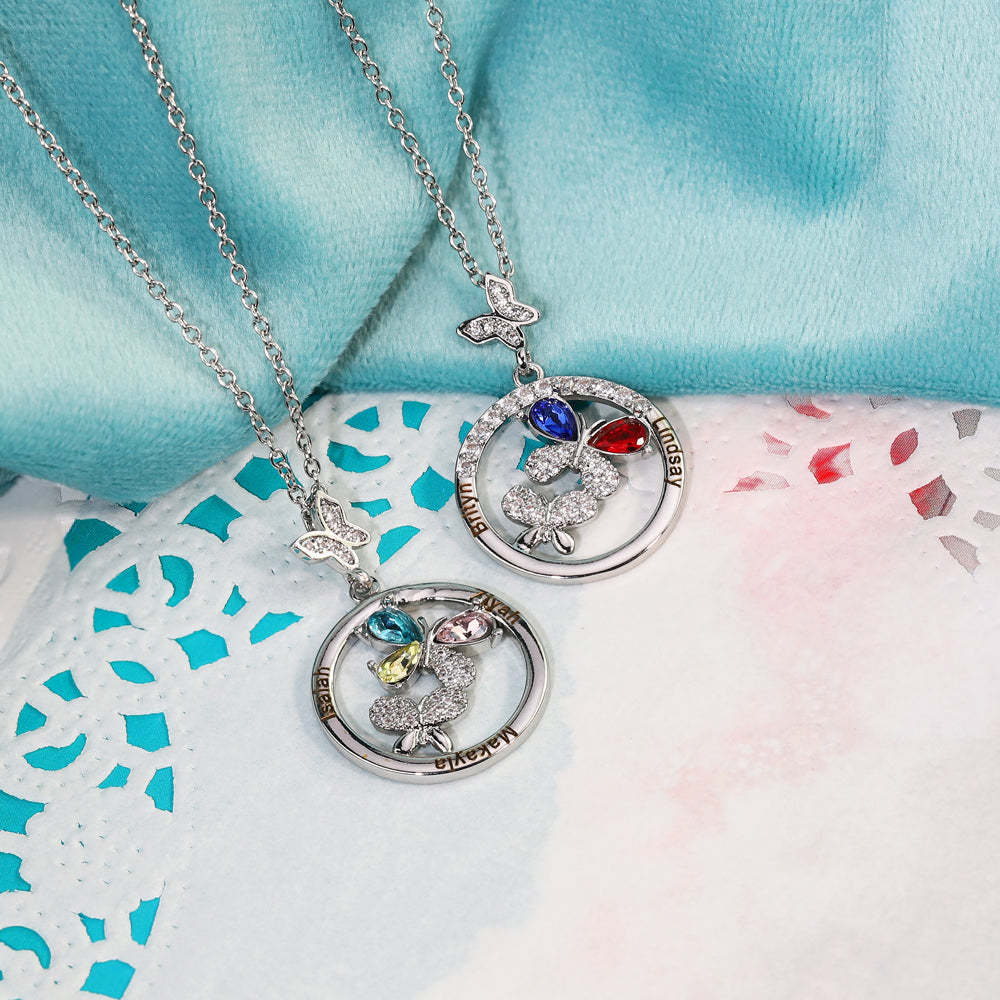 Mother's Day Gift Custom Diamond Butterfly Pendant Necklace-Engravingift