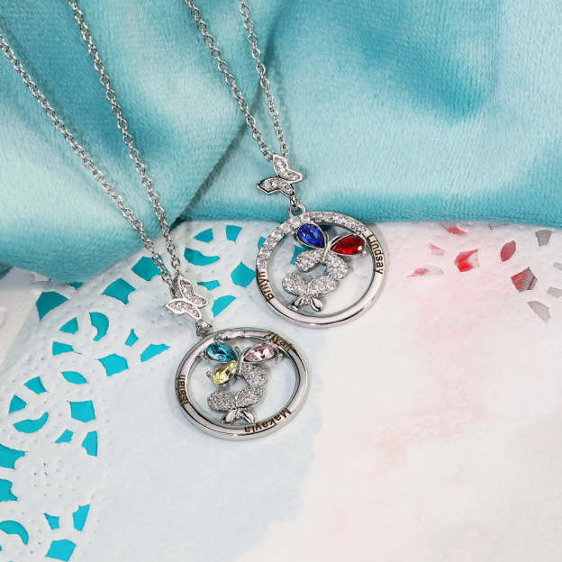 Mother's Day Gift Custom Diamond Butterfly Pendant Necklace-Engravingift