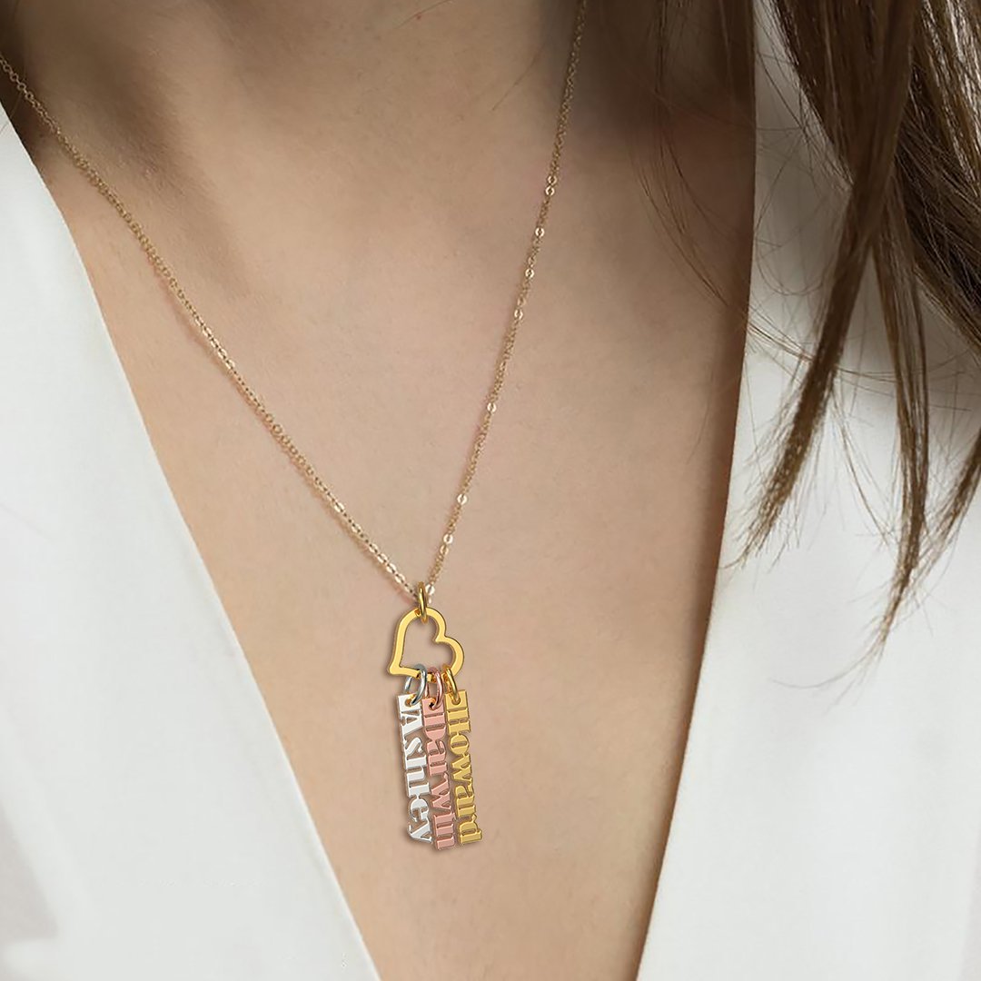 Christmas Gift Heart Rings Fashion Tag Bar Name Necklace