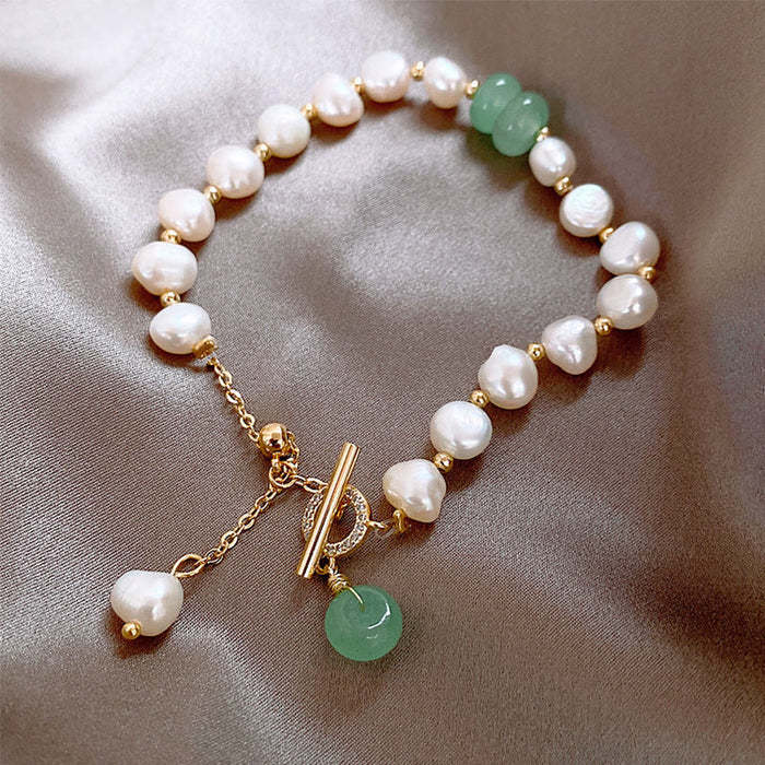 Mother's Day Gift Pearl Bracelet With Jade Charm-Engravingift