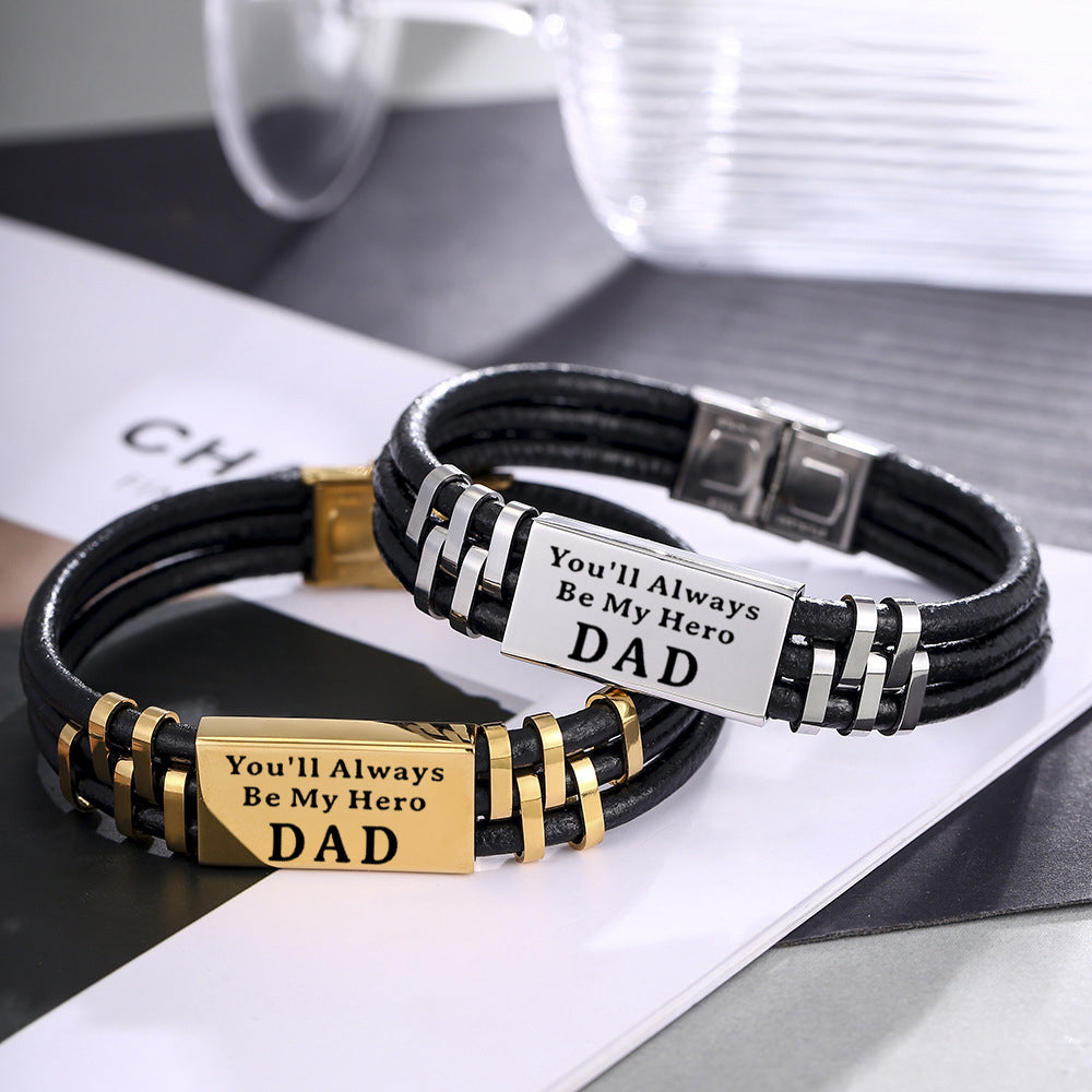 Christmas Gift Personalized Men Leather Bracelet Engraved Name and Text ID Bar Bracelet