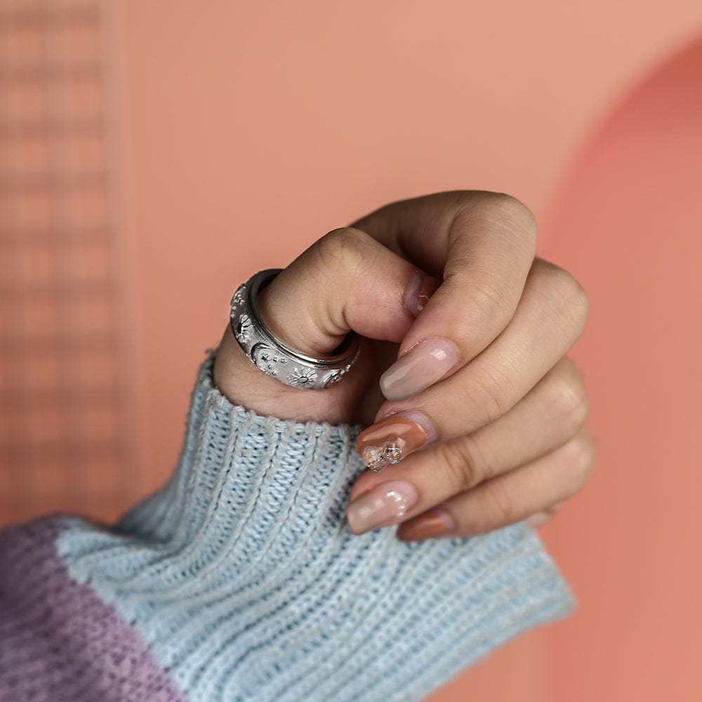 Mother's Day Gift 925 Sterling Silver Moon Star Sun Spinner Anxiety Ring-Engravingift
