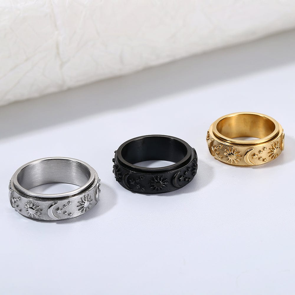 Mother's Day Gift 925 Sterling Silver Moon Star Sun Spinner Anxiety Ring-Engravingift