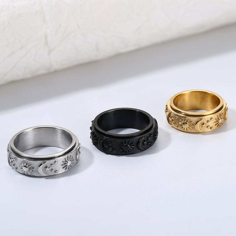 Mother's Day Gift 925 Sterling Silver Moon Star Sun Spinner Anxiety Ring-Engravingift
