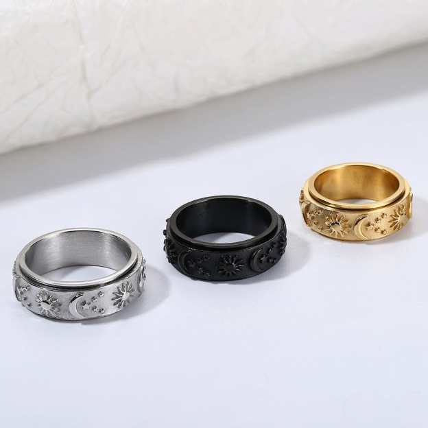 Mother's Day Gift 925 Sterling Silver Moon Star Sun Spinner Anxiety Ring-Engravingift