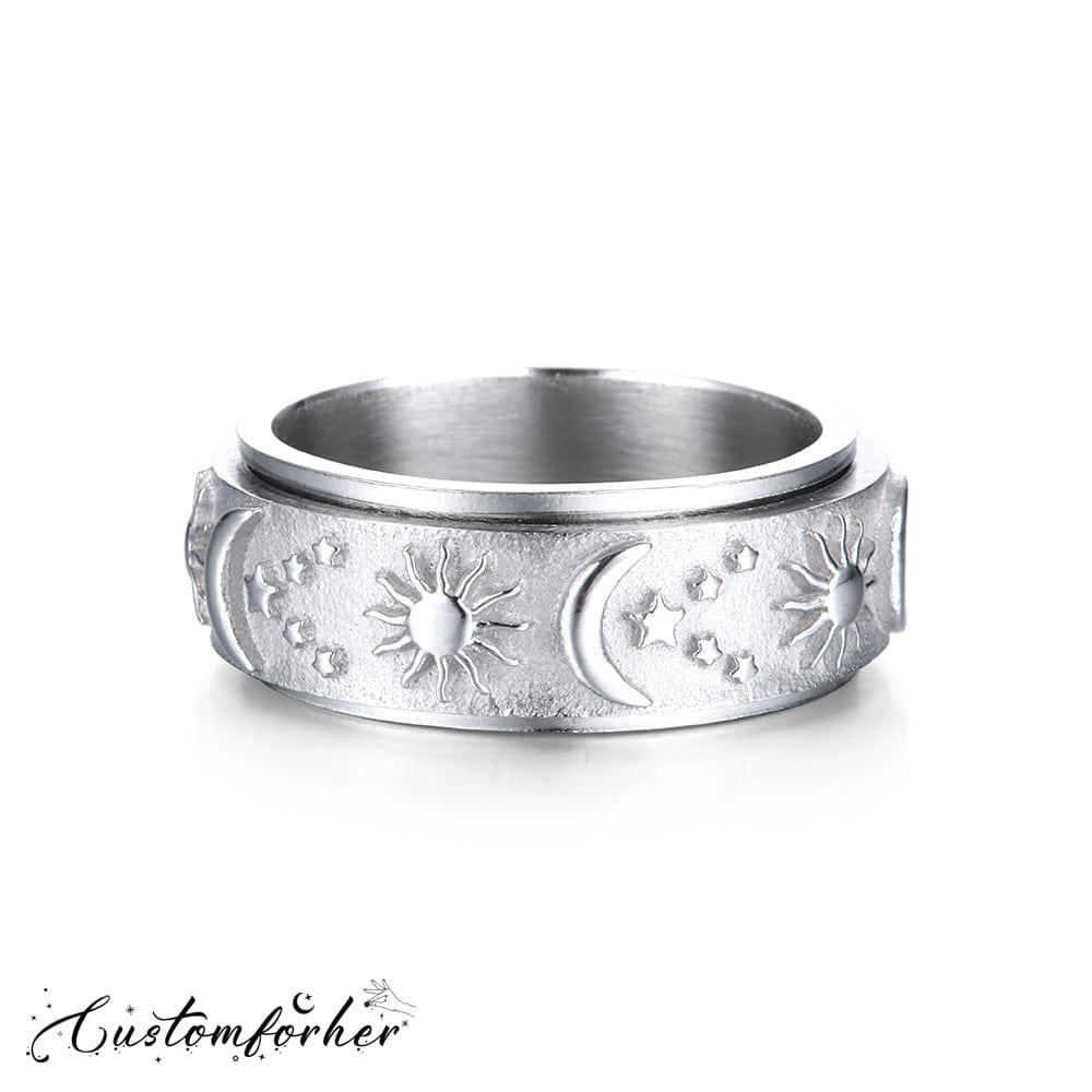 Mother's Day Gift 925 Sterling Silver Moon Star Sun Spinner Anxiety Ring-Engravingift
