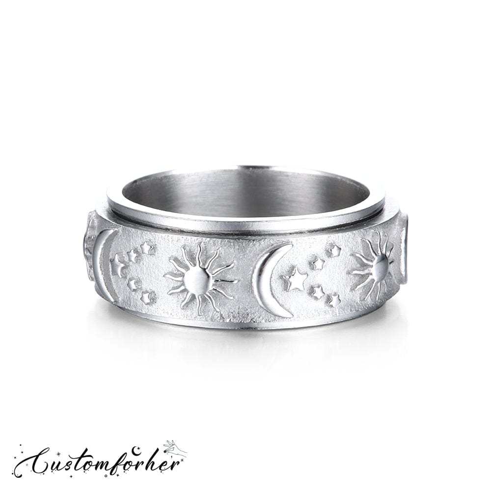 Mother's Day Gift 925 Sterling Silver Moon Star Sun Spinner Anxiety Ring-Engravingift