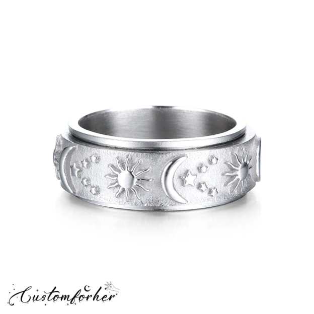 Mother's Day Gift 925 Sterling Silver Moon Star Sun Spinner Anxiety Ring-Engravingift