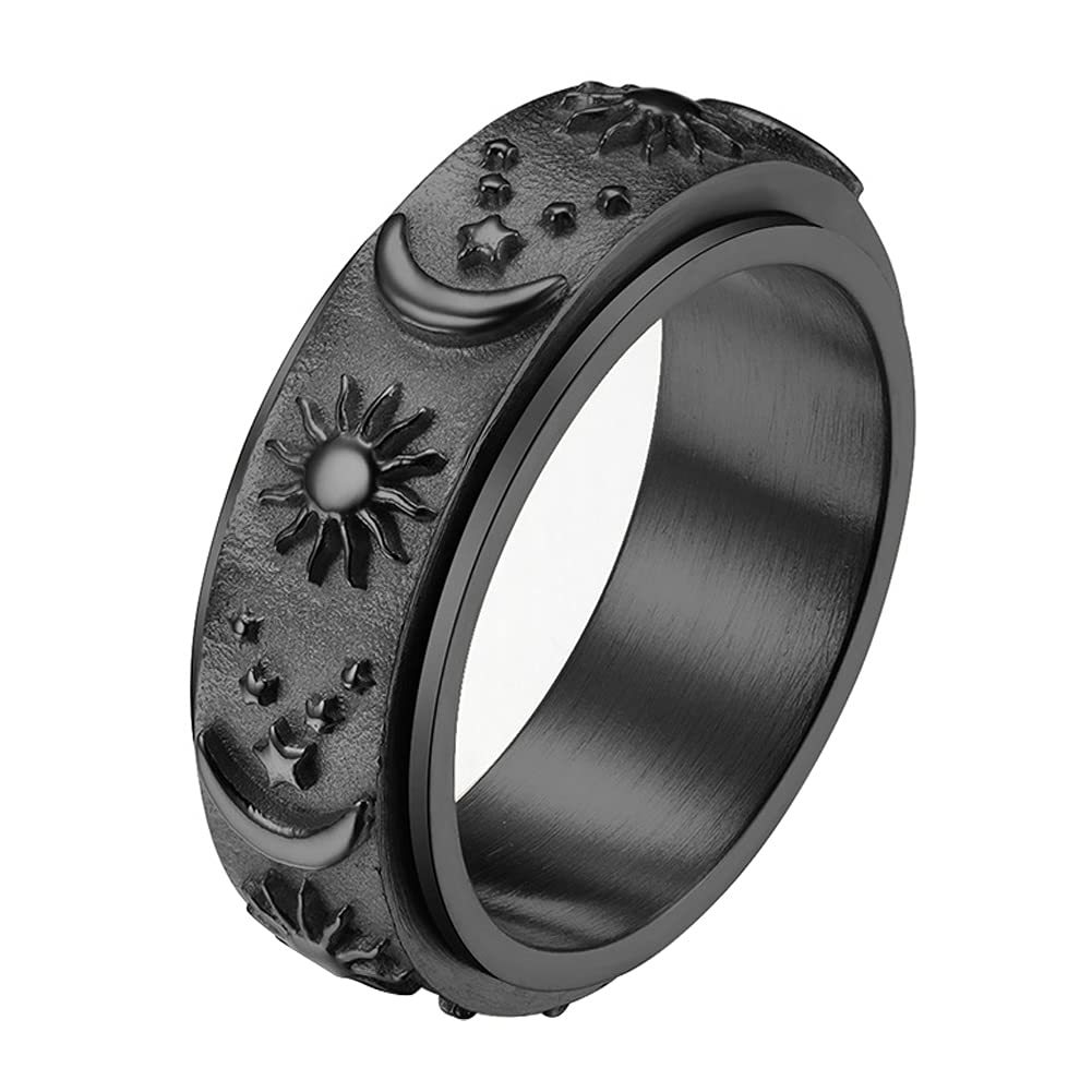 Mother's Day Gift 925 Sterling Silver Moon Star Sun Spinner Anxiety Ring-Engravingift