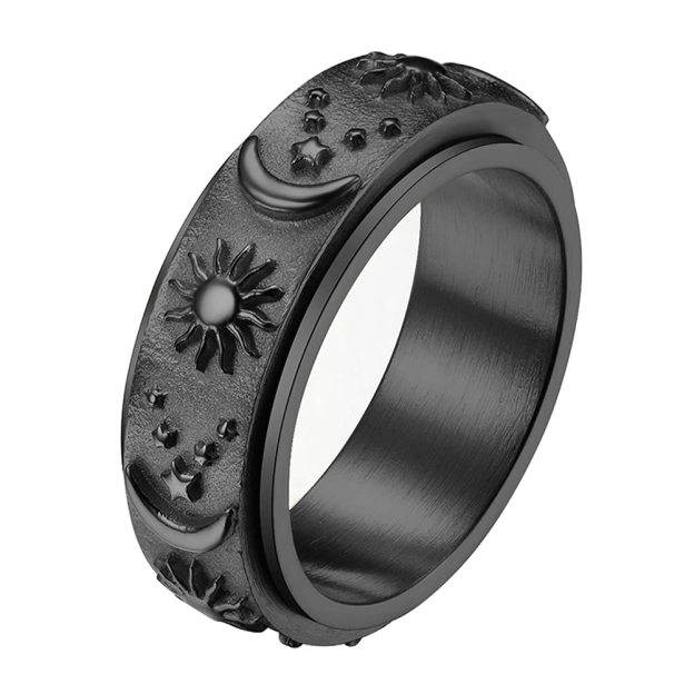 Mother's Day Gift 925 Sterling Silver Moon Star Sun Spinner Anxiety Ring-Engravingift