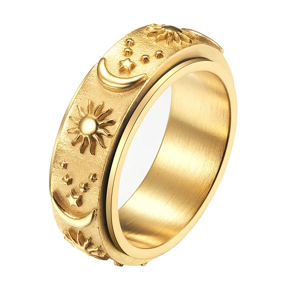 Mother's Day Gift 925 Sterling Silver Moon Star Sun Spinner Anxiety Ring-Engravingift