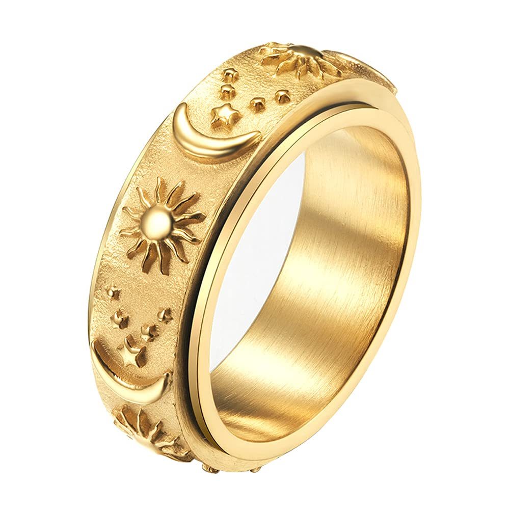 Mother's Day Gift 925 Sterling Silver Moon Star Sun Spinner Anxiety Ring-Engravingift