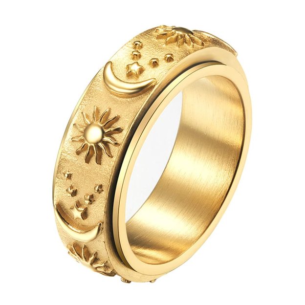 Mother's Day Gift 925 Sterling Silver Moon Star Sun Spinner Anxiety Ring-Engravingift