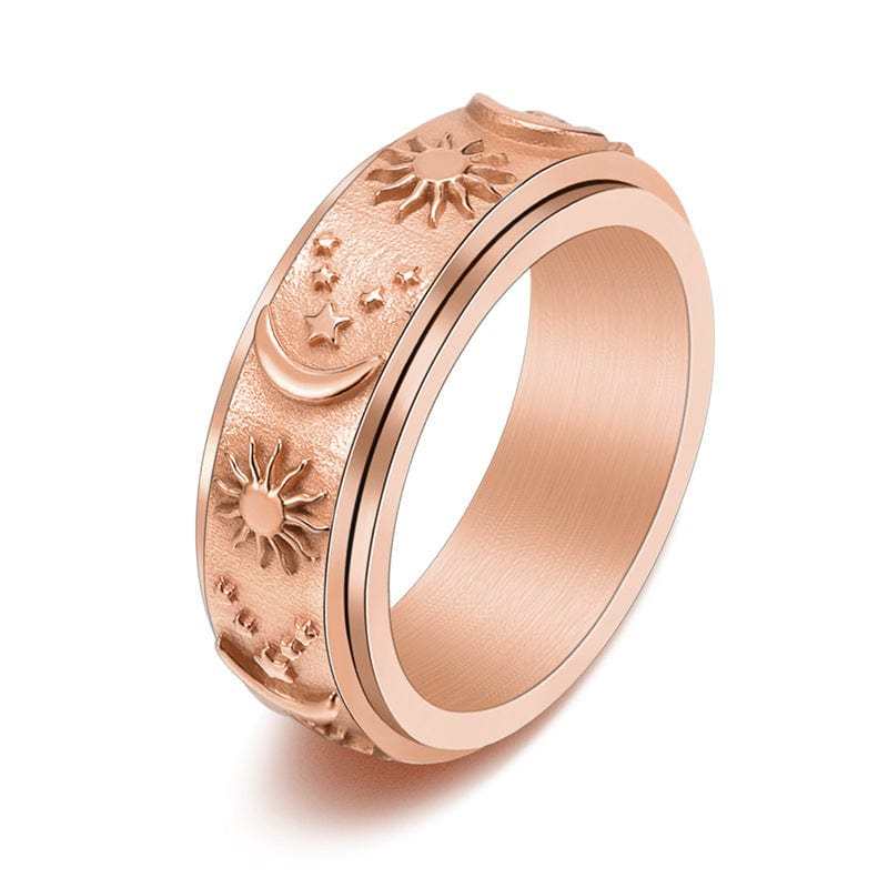 Mother's Day Gift 925 Sterling Silver Moon Star Sun Spinner Anxiety Ring-Engravingift