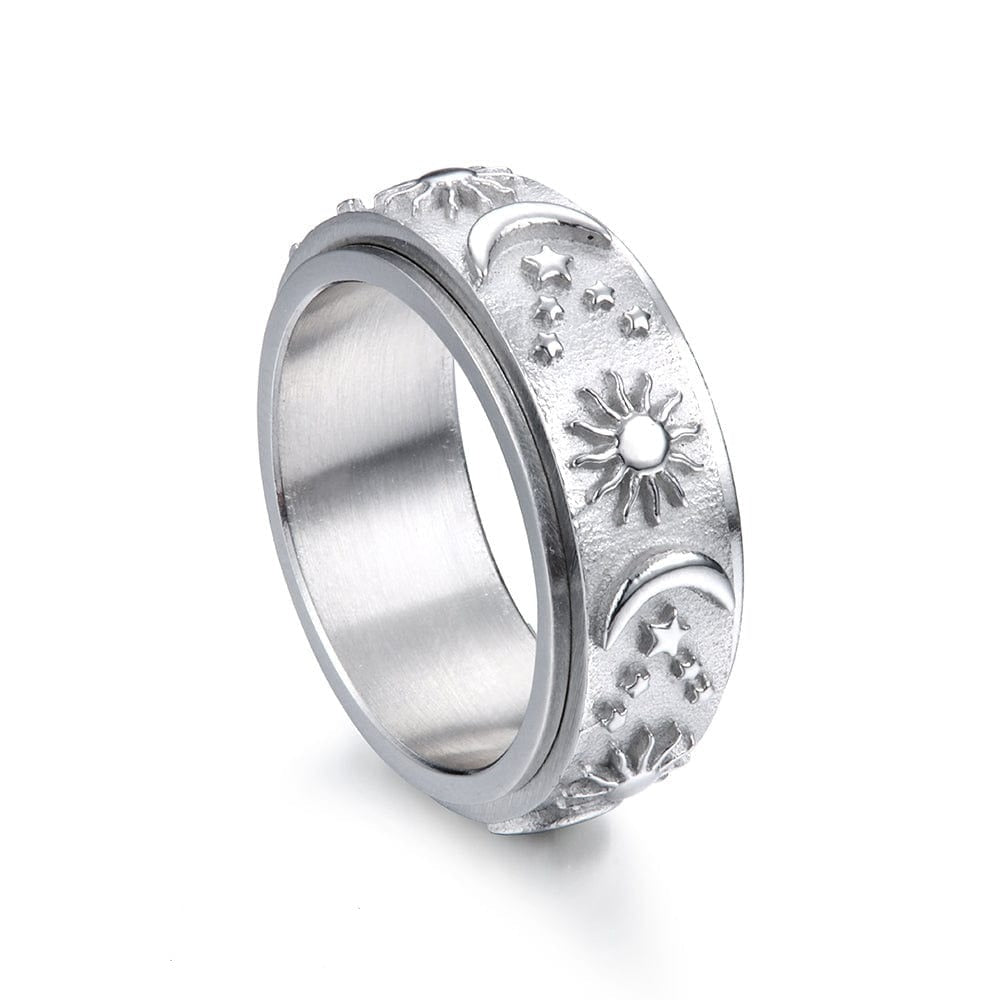 Mother's Day Gift 925 Sterling Silver Moon Star Sun Spinner Anxiety Ring-Engravingift