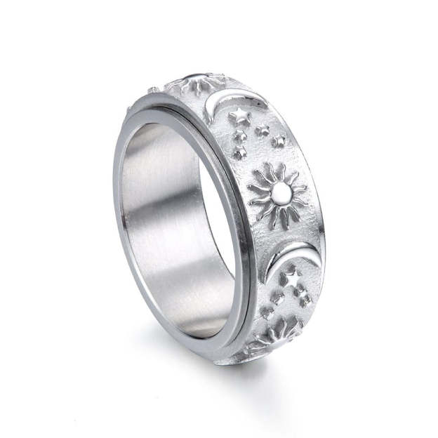 Mother's Day Gift 925 Sterling Silver Moon Star Sun Spinner Anxiety Ring-Engravingift